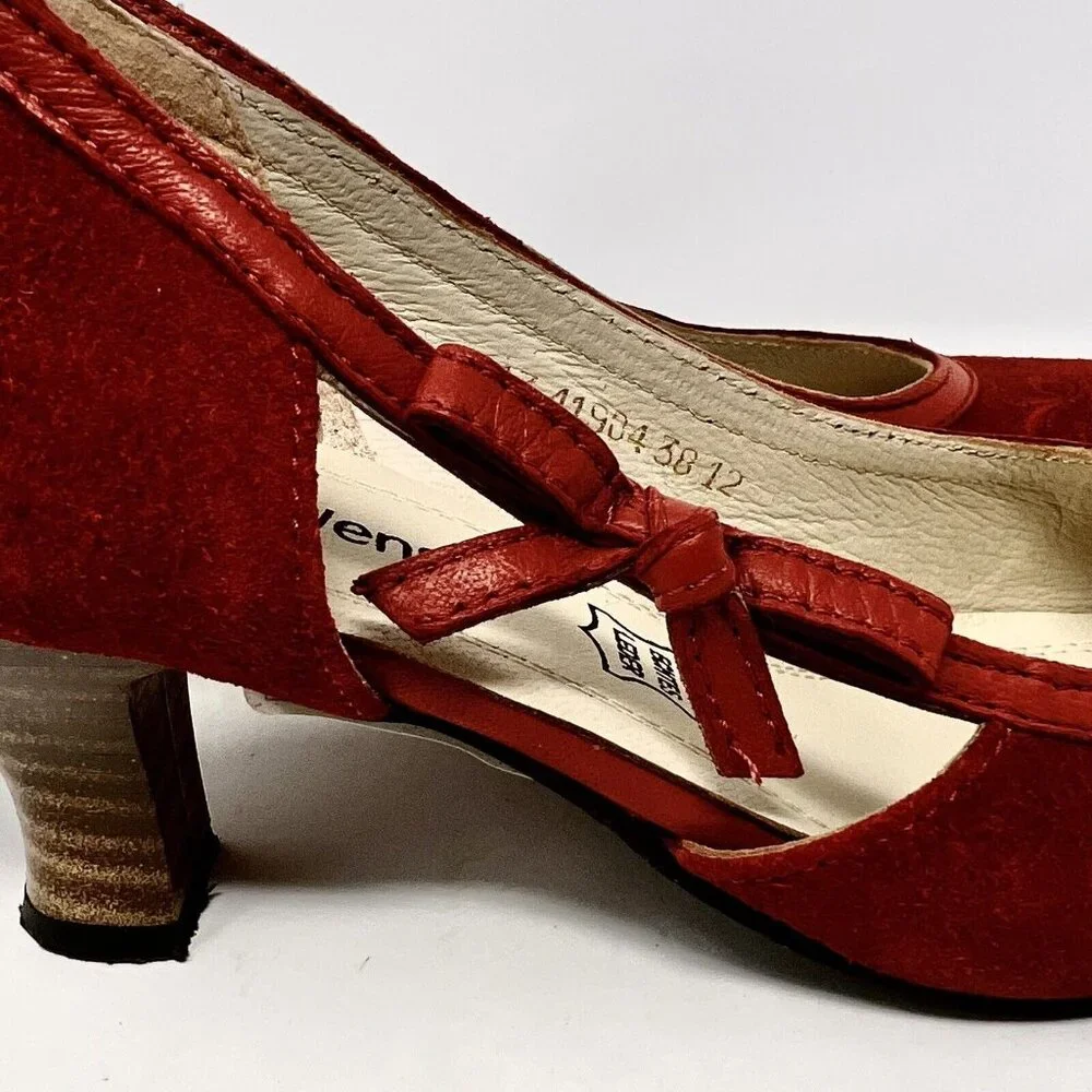 Spieth & Wensky Valeska Womens‎ Pump Leather Suede Red Bow Accent  Heel Sz 38